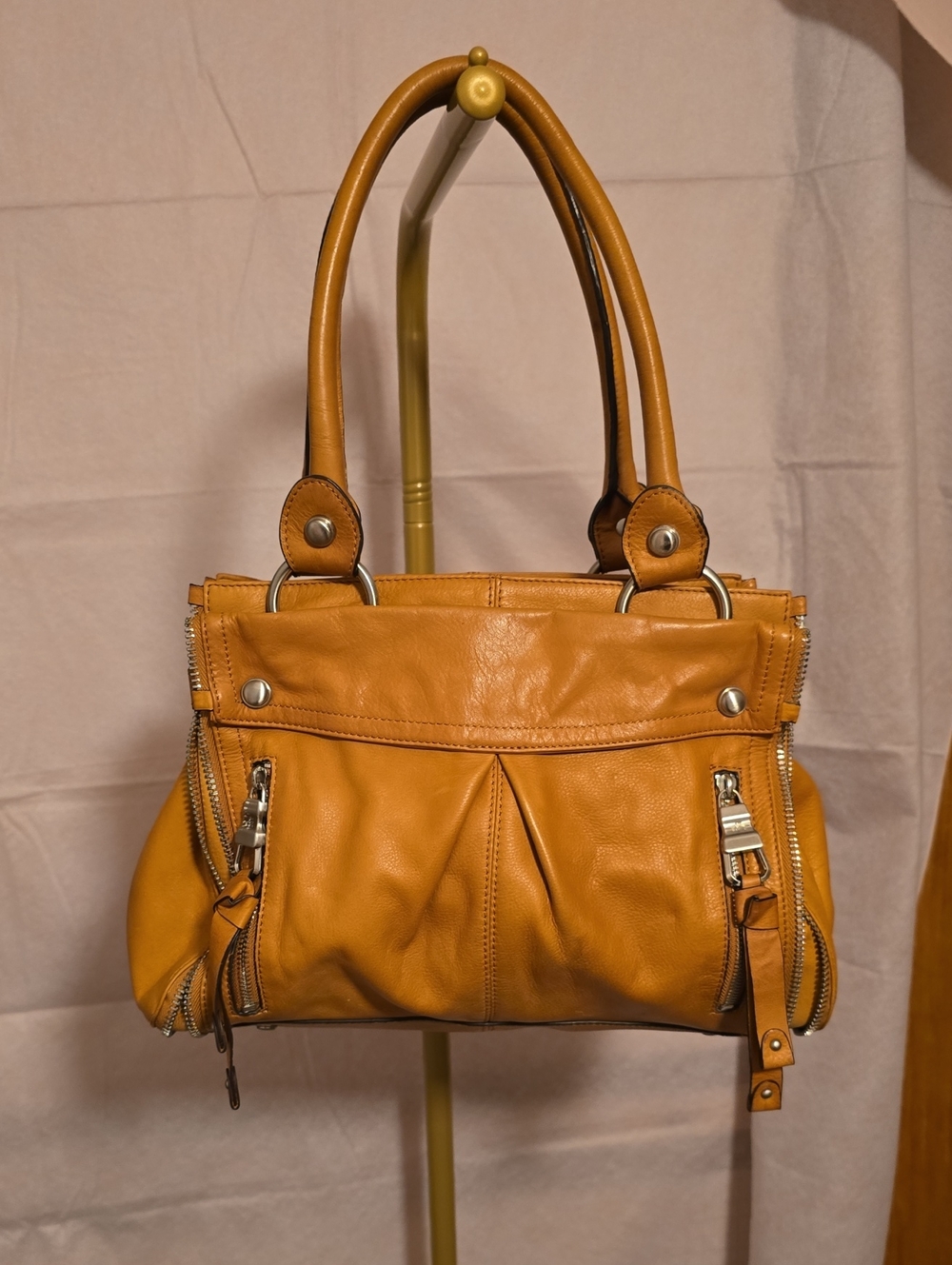 Women's Tan Leather Shoulder Bag By B. Makowsky with Double Handles